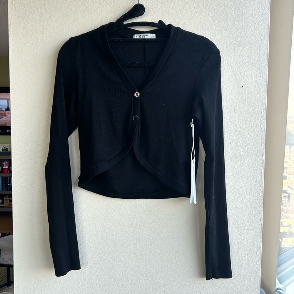 Stateside 2x1 ribbed cropped cardigan